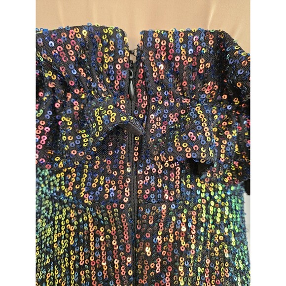 thirty thirty Sequin & Ruffle Mini Dress Iridescent Prom Club Concert Party L M - Picture 6 of 11